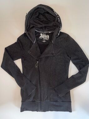 Abbey Dawn Avril Lavigne Y2K Glitter Skull Moto Zip Hoodie Emo Scene Goth Medium